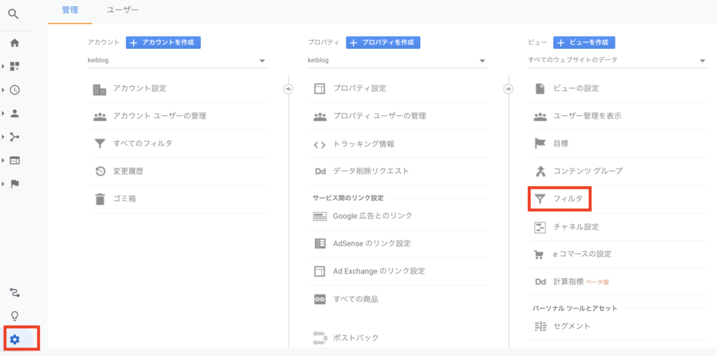 Googleアナリティックスの管理画面の写真